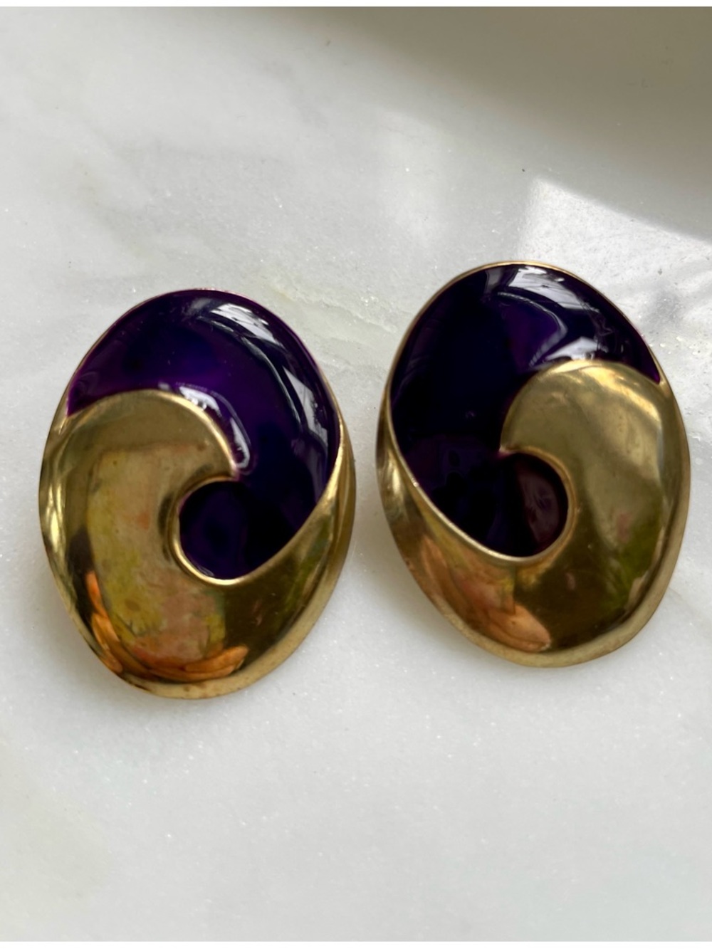 Gold and Purple Wave Clip-On Earrings